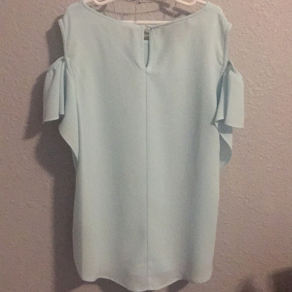 Light Blue Cold Shoulder Top - Picture 2 of 5
